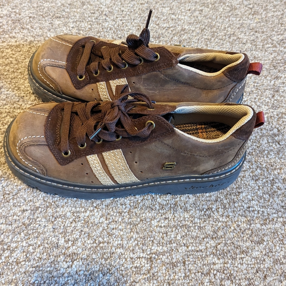 Oxford Chunky Mini Platform Brown with Tan Stripes Shoes Size 9